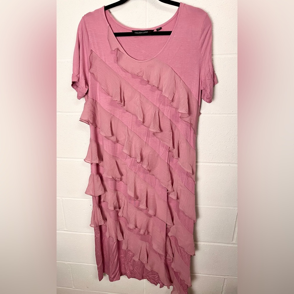 Colleen Lopez Asymmetrical Pink Ruffle Dress Size L